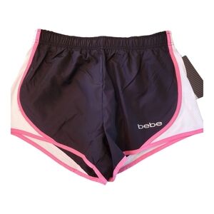 NWT Bebe Sport black pink white lined Athletic Running Shorts Size Large